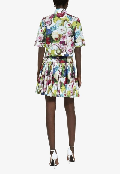 Dolce & Gabbana Mini Multicolor Skirt With All-over Floreal Print In Cotton Woman In Multicolor