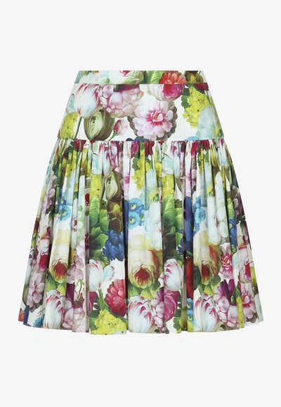 Dolce & Gabbana Mini Multicolor Skirt With All-over Floreal Print In Cotton Woman In Multicolor