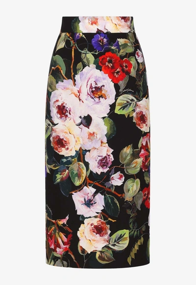 Dolce & Gabbana All-over Floral-patterned Midi Skirt In Black