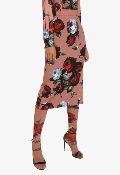 Shop Dolce & Gabbana All-over Floral-patterned Midi Skirt In Pink