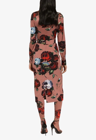 Dolce & Gabbana Rose-print Pencil Skirt In Pink