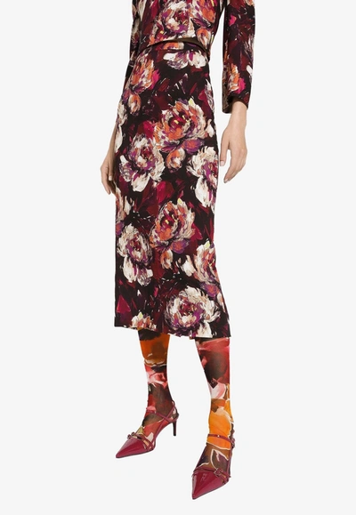 Dolce & Gabbana Peony-print Pencil Skirt In Multicolor