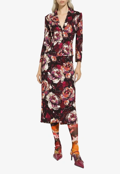 Dolce & Gabbana Peony-print Pencil Skirt In Multicolor