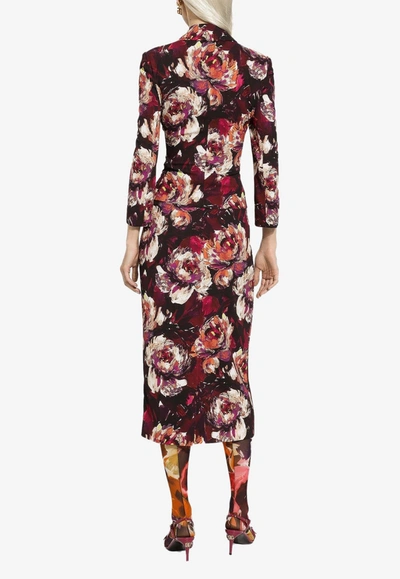 Dolce & Gabbana Peony-print Pencil Skirt In Multicolor