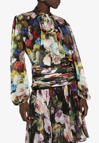 Dolce & Gabbana Floral Silk Chiffon Blouse In Black