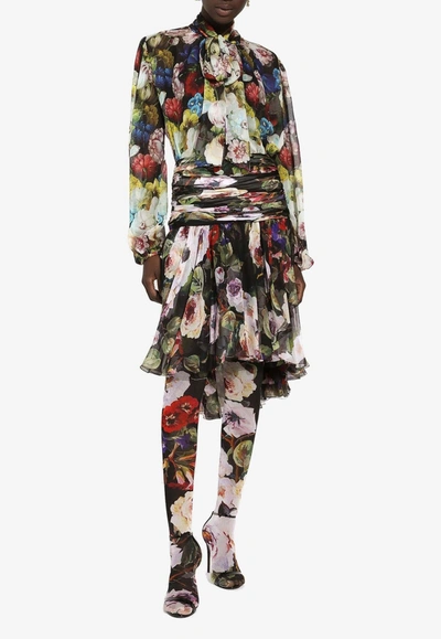 Dolce & Gabbana Floral Silk Chiffon Blouse In Black