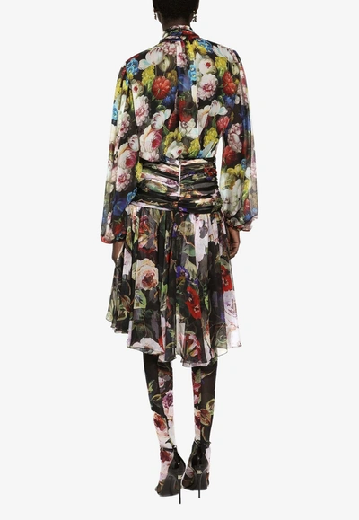 Dolce & Gabbana Floral Silk Chiffon Blouse In Black