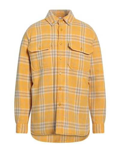 Shop Burberry Man Shirt Ocher Size 42 Virgin Wool, Cotton In Yellow