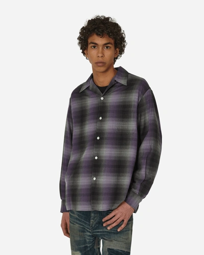 Shop Wacko Maria Ombre Check Open Collar Longsleeve Shirt (type-2) In Purple