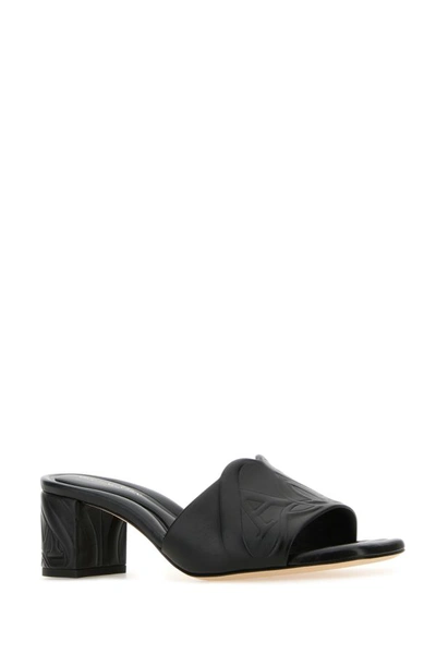 Shop Alexander Mcqueen Woman Black Leather Seal Mules