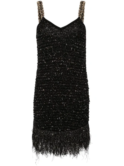 Shop Balmain Short Dress With Embroidery In Black