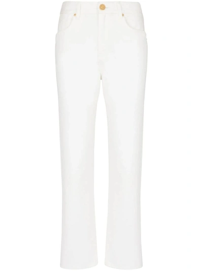 Shop Balmain Straight Mid-rise Jeans In White