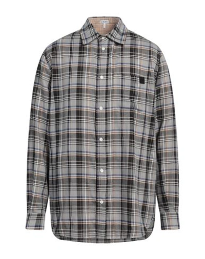 Shop Loewe Man Shirt Grey Size 16 ½ Polyester, Cotton, Calfskin