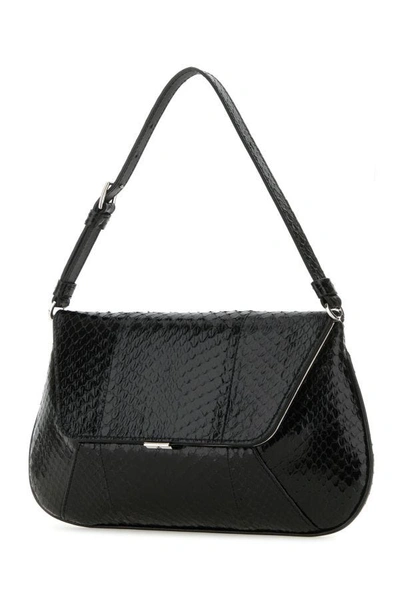 Shop Amina Muaddi Woman Black Leather Ami Handbag