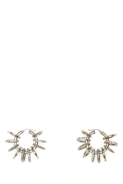 Shop Amina Muaddi Woman Silver Metal Multi Ring Earrings