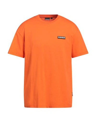 Shop Napapijri Man T-shirt Orange Size M Cotton