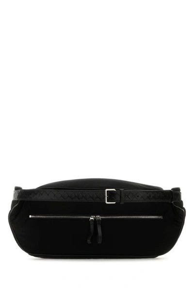 Shop Bottega Veneta Man Black Fabric Belt Bag