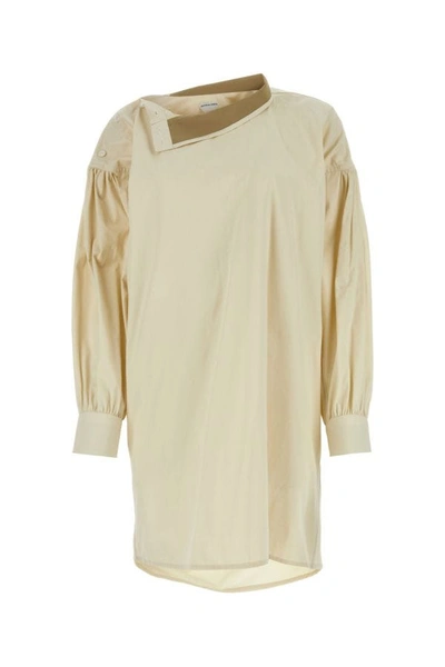 Shop Bottega Veneta Woman Sand Cotton Blend Shirt Dress In Yellow