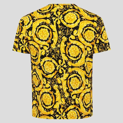 Shop Versace Black And Yellow Cotton Blend T-shirt In Gold-black