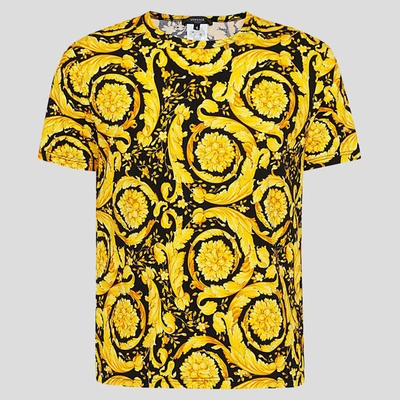Shop Versace Black And Yellow Cotton Blend T-shirt In Gold-black