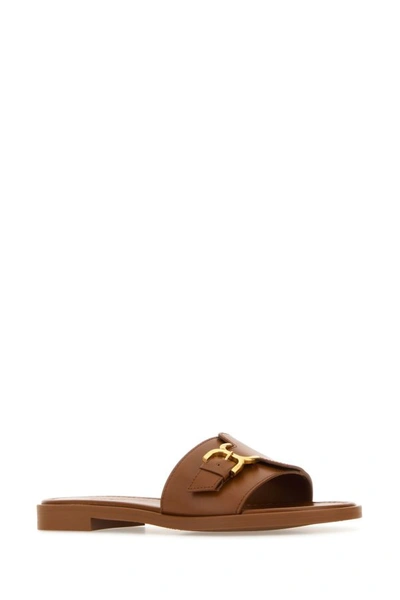 Shop Chloé Chloe Woman Caramel Leather Marcie Slippers In Brown