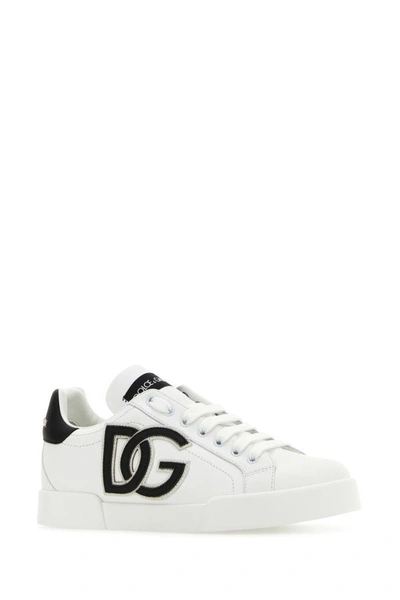 Shop Dolce & Gabbana Woman White Leather Portofino Sneakers