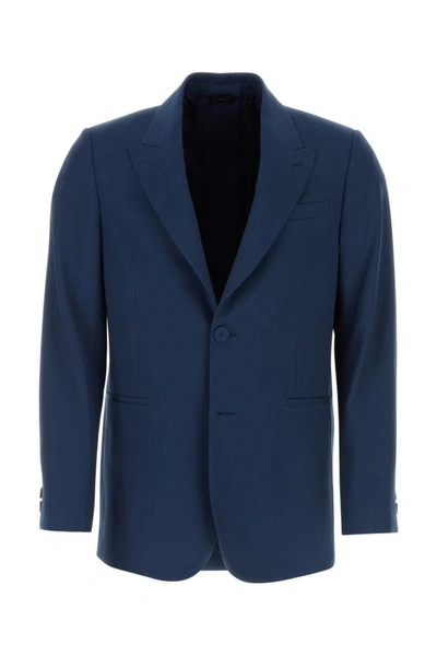 Shop Fendi Man Blue Wool Blend Blazer