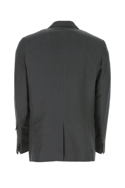 Shop Fendi Man Dark Grey Linen Blend Blazer In Gray