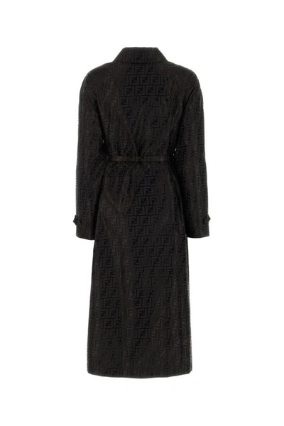 Shop Fendi Woman Black Cotton Blend Trench Coat In Multicolor