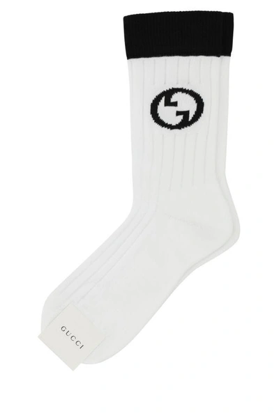 Gucci Calzini In Cotone Con Incrocio Gg Tondo In White