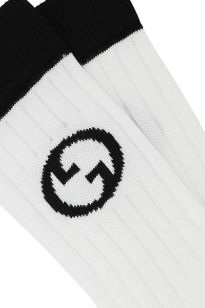 Gucci Calzini In Cotone Con Incrocio Gg Tondo In White