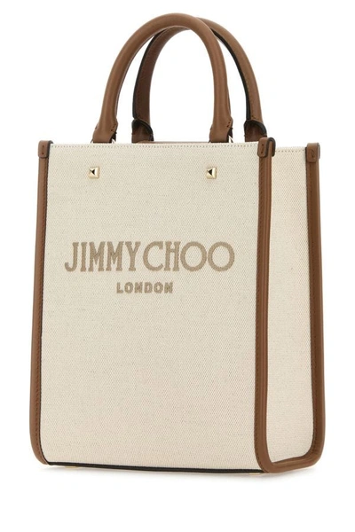 Shop Jimmy Choo Woman Sand Canvas Avenue Shopping Bag In Brown