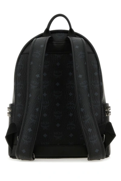 Shop Mcm Woman Printed Canvas Stark Side Studs Backpack In Black