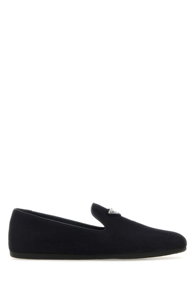 Shop Prada Man Blue Suede Loafers