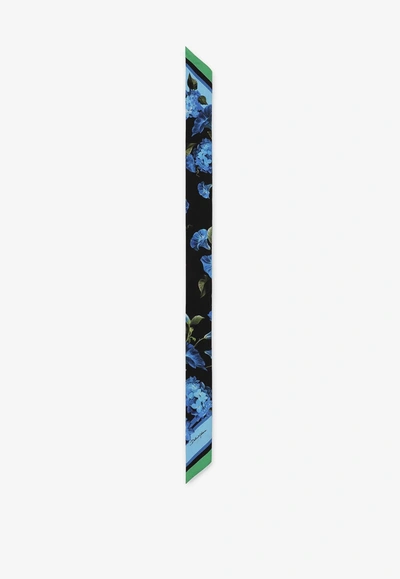 Shop Dolce & Gabbana Bluebell Print Silk Neckerchief In Multicolor