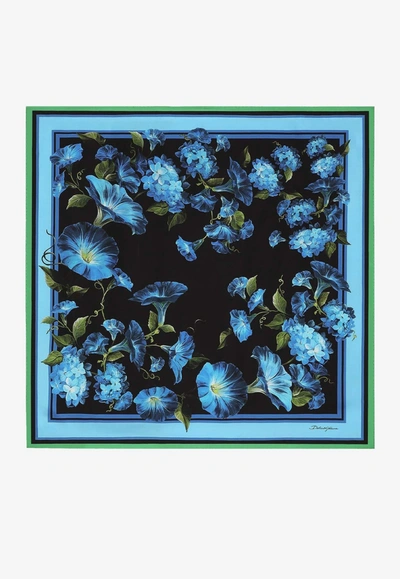 Shop Dolce & Gabbana Bluebell Print Silk Scarf In Multicolor