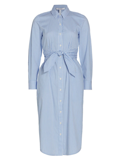 Shop Derek Lam 10 Crosby Women's Veronica Striped Cotton Tie-waist Shirtdress In Blue White