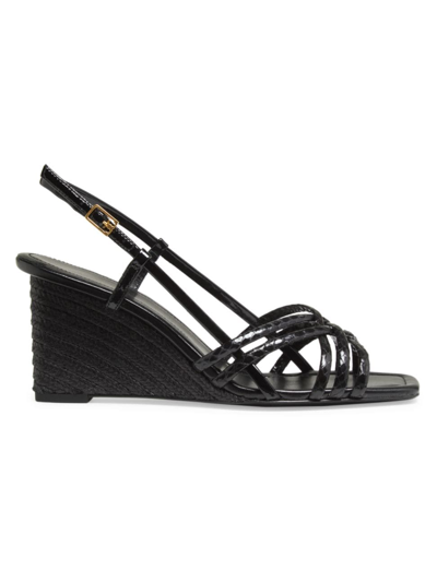 Shop Tory Burch Women's 75mm Watersnake Multi-strap Espadrille Wedge Sandals In Black