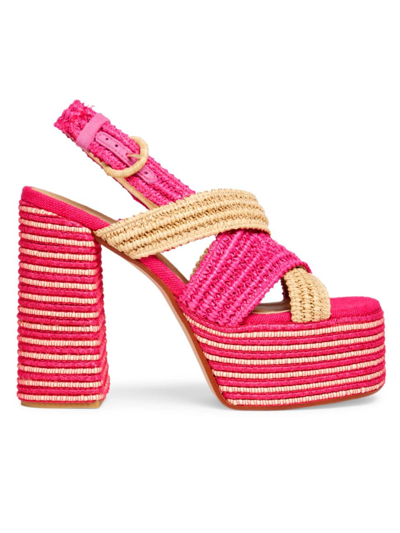 Shop Castaã±er Women's Fulvia 130mm Platform Sandals In Pink Raffia