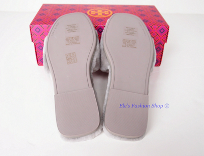 Pre-owned Tory Burch Double T Shearling Fur Slide Gray Heron 6.5 7 7.5 8 8.5 9 Authntc