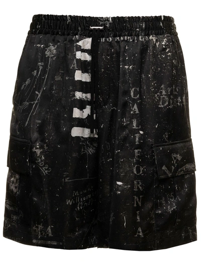 Shop Amiri Army Stencil Printed Viscose Cargo Shorts Man In Black