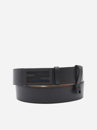 Shop Fendi Leather Belt With Ff Baguette Buckle In Black
