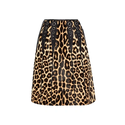 Shop Bottega Veneta Leopard Print Calf Hair Skirt In Brown