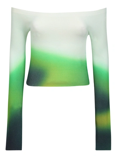 Shop Off-white Boat Neck Top In Green