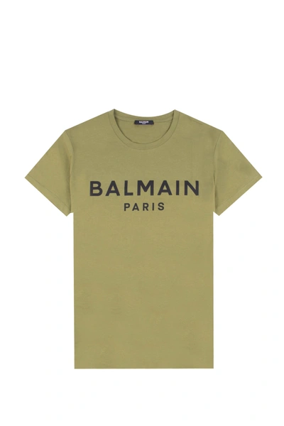 Shop Balmain Cotton T-shirt In Kaki