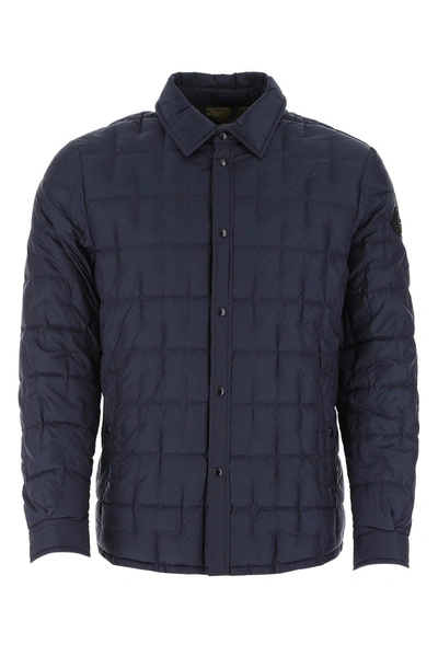 Shop Woolrich Quilted Buttoned Coat In Navy