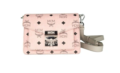 Shop Mcm Signature Soft Pink Diamond Logo Leather Mini Flap Lock Crossbody Handbag