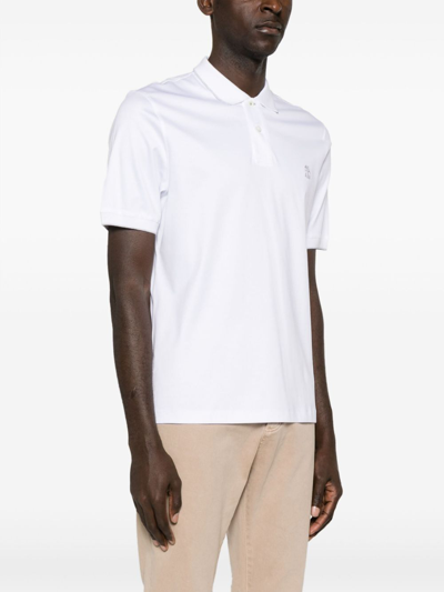 Shop Brunello Cucinelli White Logo-embroidered Cotton Polo Shirt