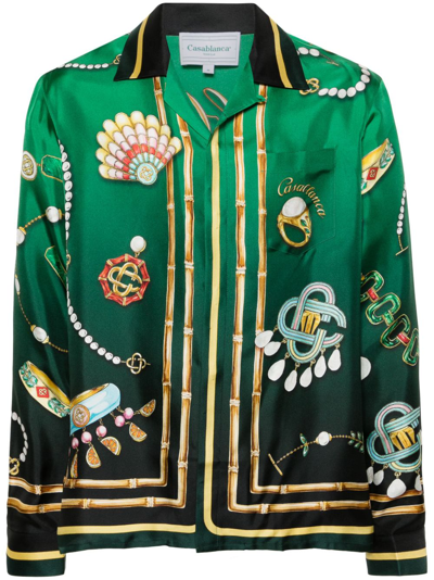 Shop Casablanca La Boite A Bijoux Seidenhemd In Green