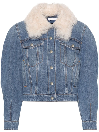 Shop Chloé Blue Shearling-collar Denim Jacket